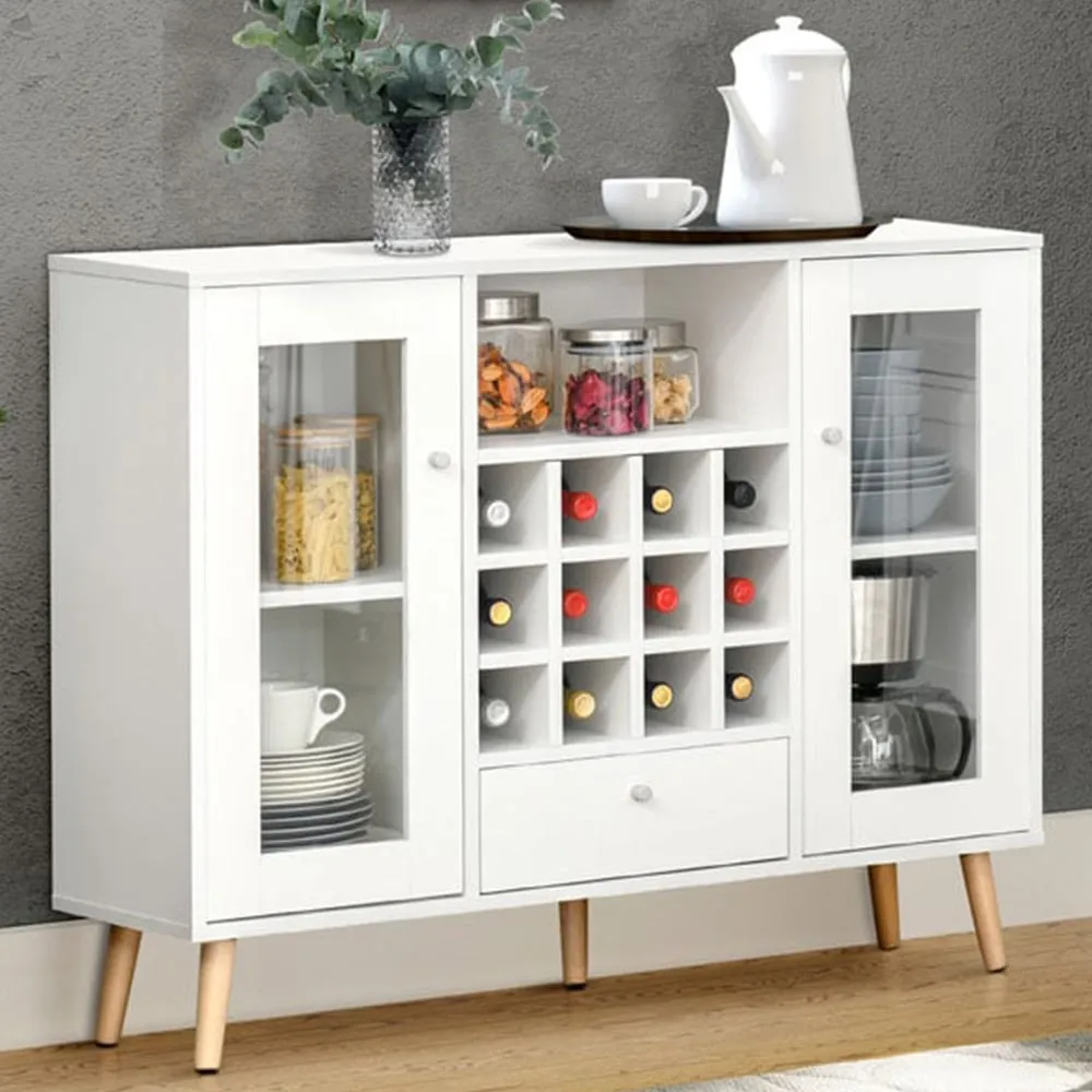 2 Door Single Drawer Sideboard with Wine Racks - White