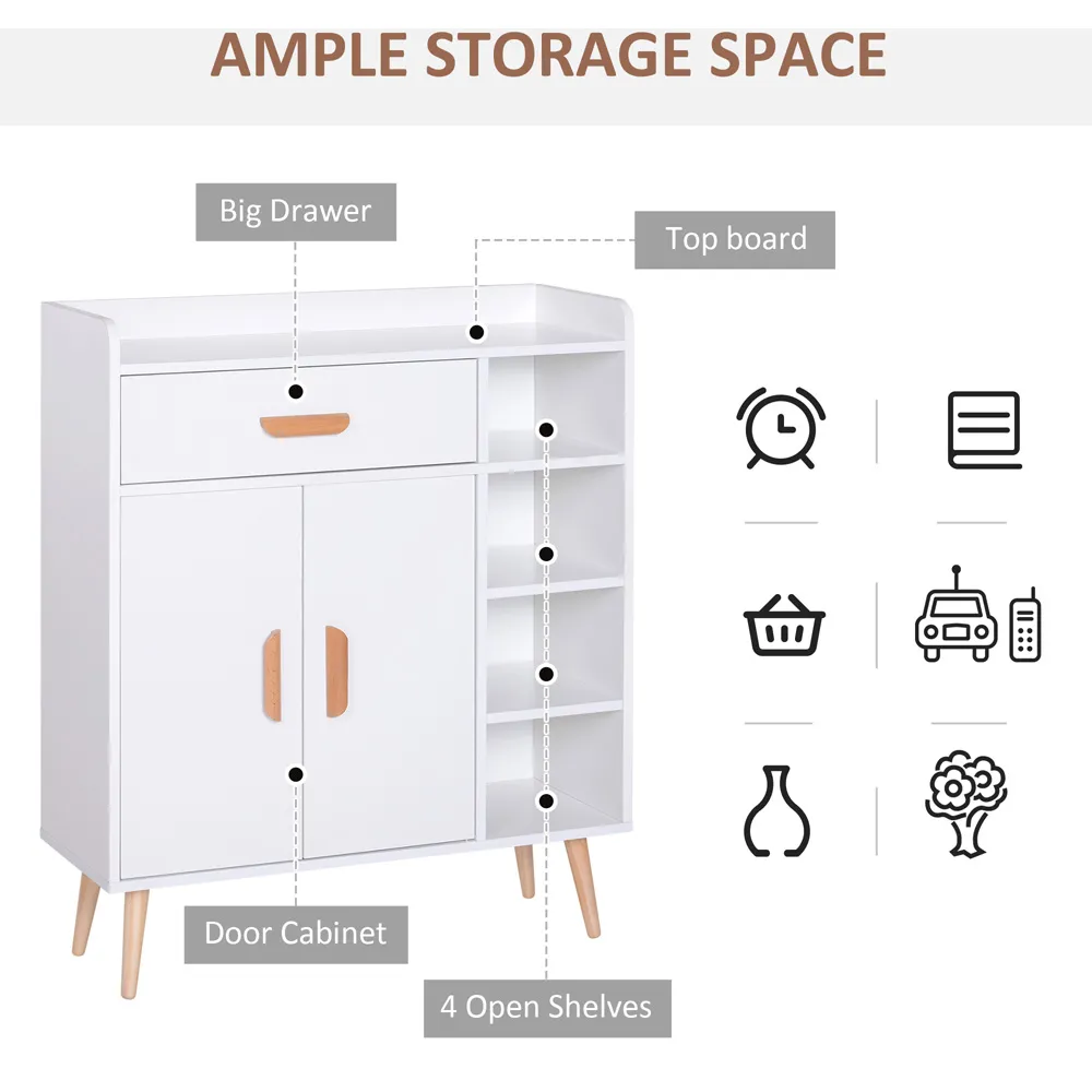 2 Door Single Drawer Standing Sideboard - White