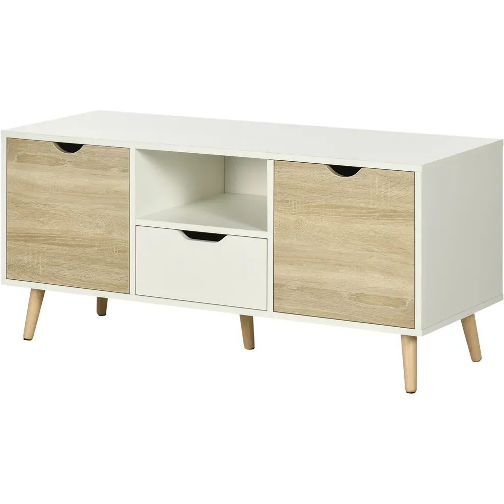 2 Door Single Drawer TV Cabinet - Natural, White