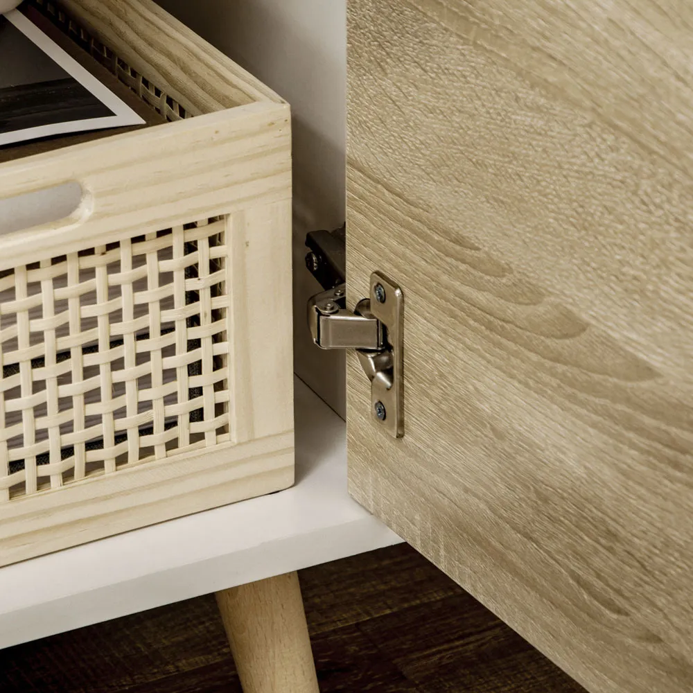 2 Door Single Drawer TV Cabinet - Natural, White