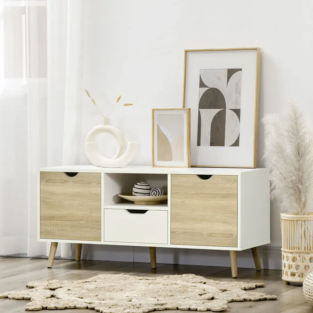 2 Door Single Drawer TV Cabinet - Natural, White