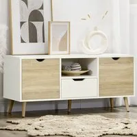 2 Door Single Drawer TV Cabinet - Natural, White