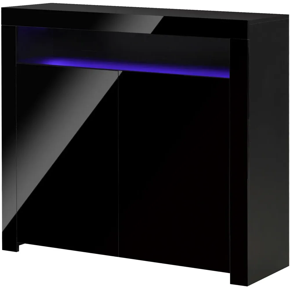 2 Door Single Shelf Sideboard with LED - Black