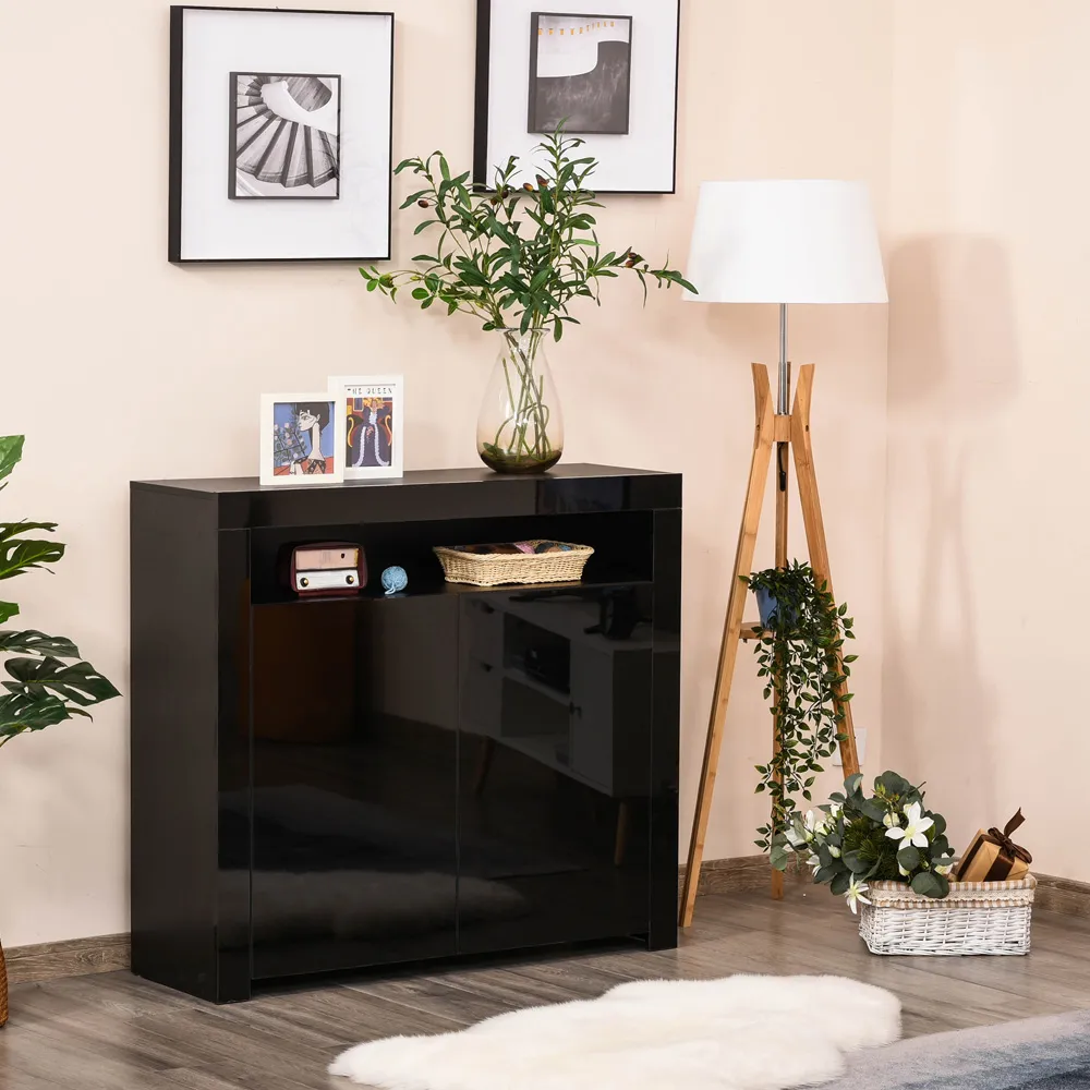 2 Door Single Shelf Sideboard with LED - Black