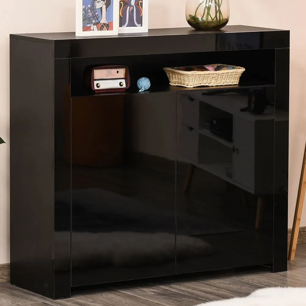 2 Door Single Shelf Sideboard with LED - Black