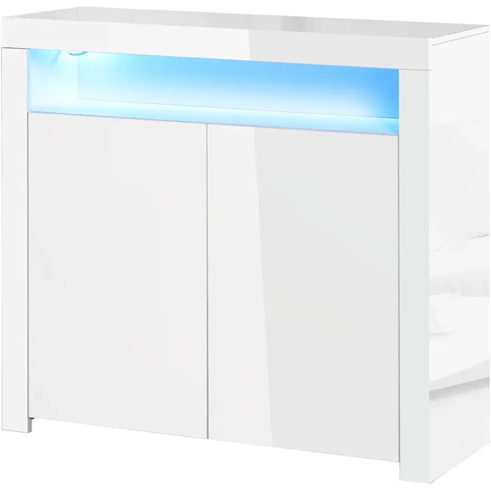 2 Door Single Shelf Sideboard with LED - White