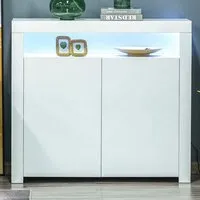 2 Door Single Shelf Sideboard with LED - White