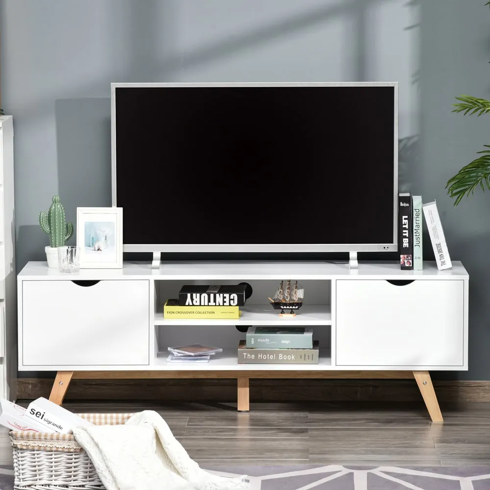 2 Door TV Unit with Shelves - White image