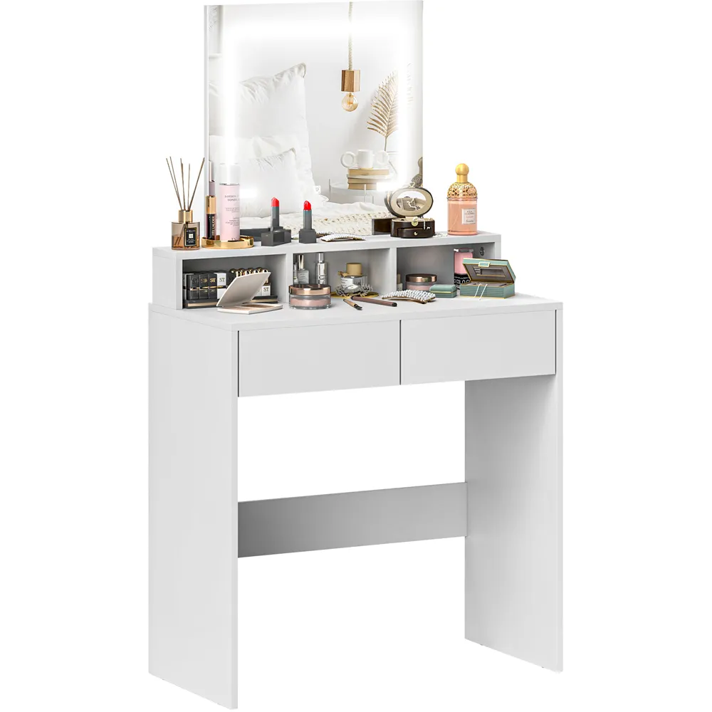 2 Drawer 2 Shelf Dressing Table with LED Light Mirror - White
