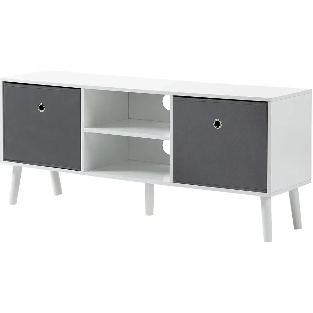 2 Drawer 2 Shelf TV Cabinet with Storage - White, Grey
