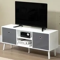 2 Drawer 2 Shelf TV Cabinet with Storage - White, Grey