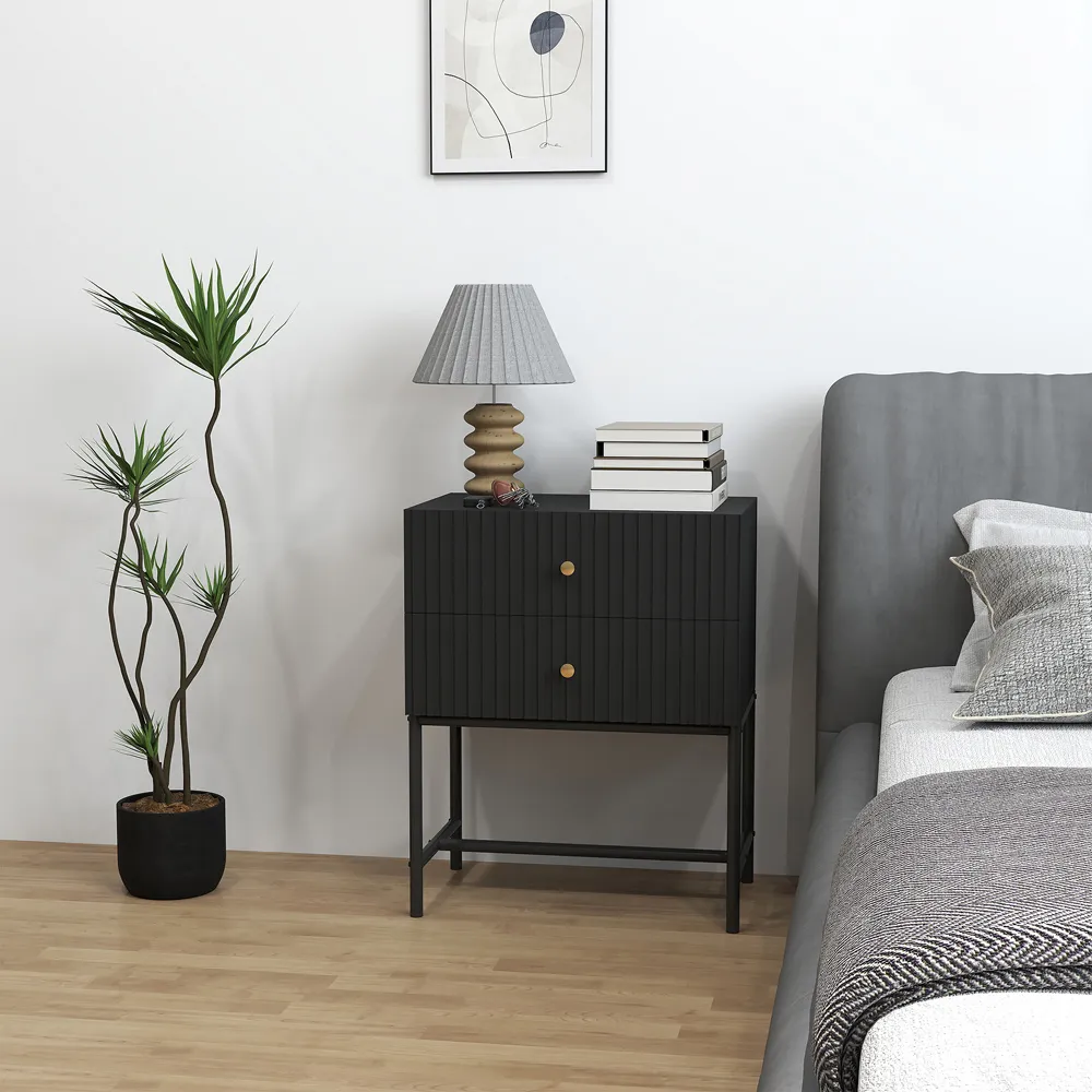 2 Drawer Bedside Table - Black