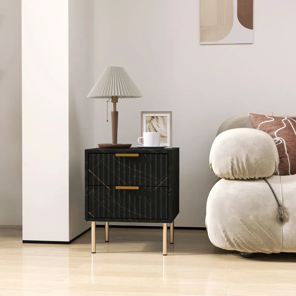 2 Drawer Bedside Table - Black