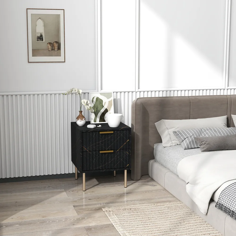 2 Drawer Bedside Table - Black