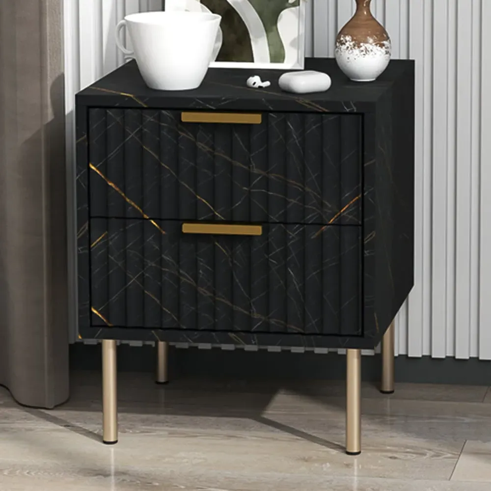 2 Drawer Bedside Table - Black