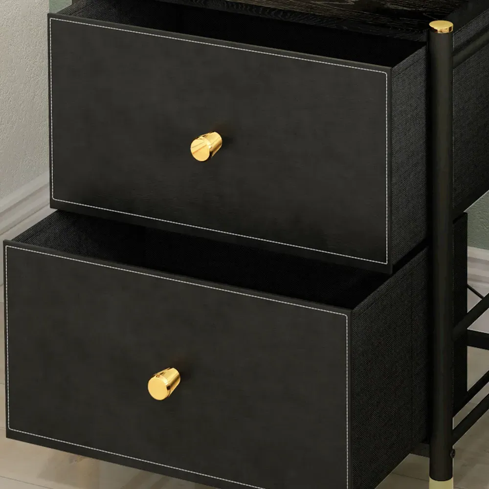 2 Drawer Bedside Table - Black, PU Leather
