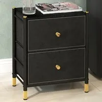 2 Drawer Bedside Table - Black, PU Leather