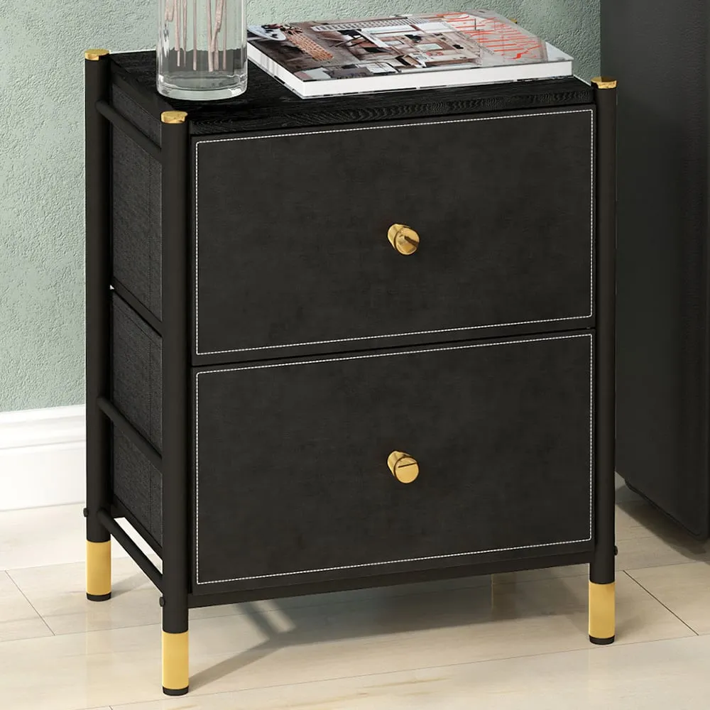 2 Drawer Bedside Table - Black, PU Leather image