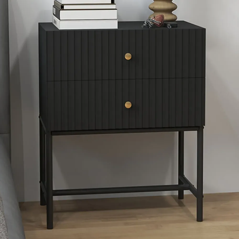 2 Drawer Bedside Table - Black