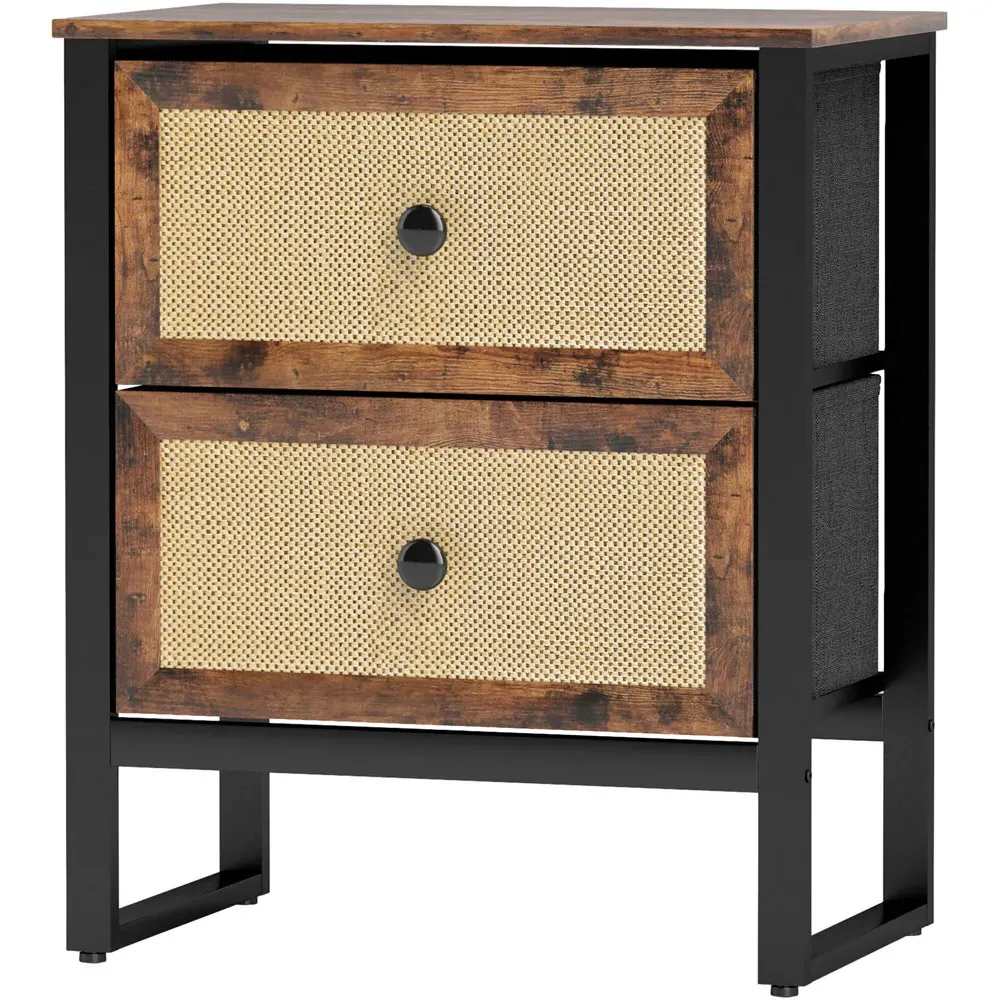2 Drawer Bedside Table - Brown, Rattan