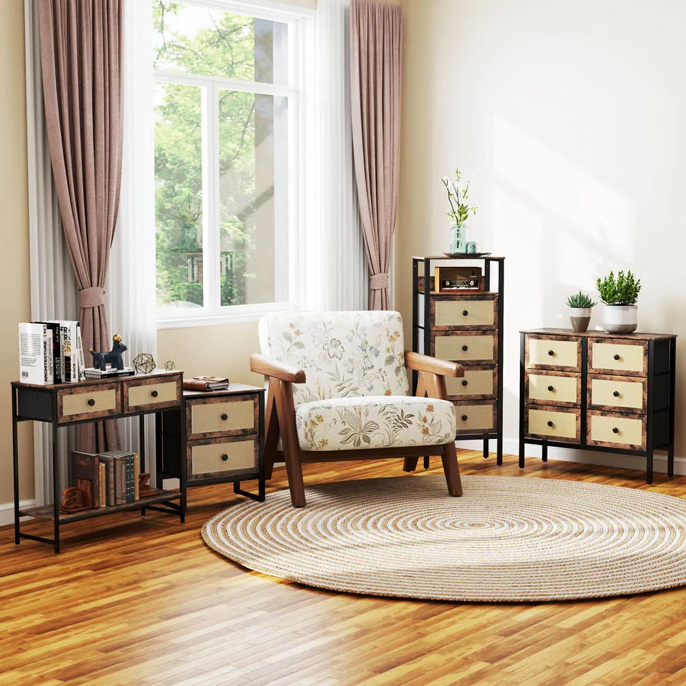 2 Drawer Bedside Table - Brown, Rattan