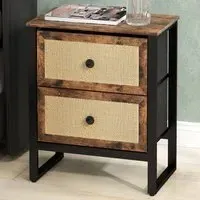 2 Drawer Bedside Table - Brown, Rattan