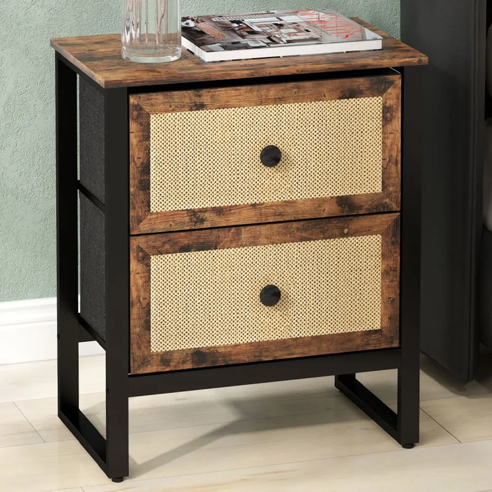 2 Drawer Bedside Table - Brown, Rattan image