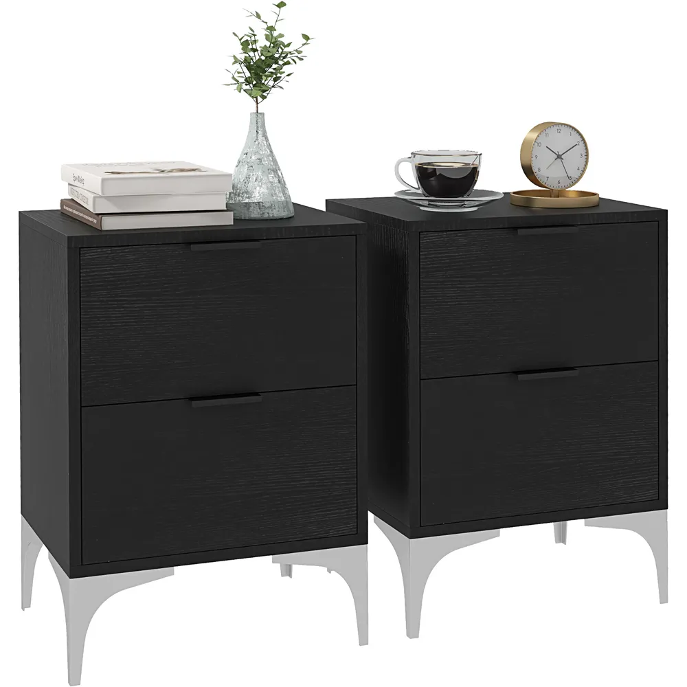2 Drawer Bedside Table Set of 2 - Black