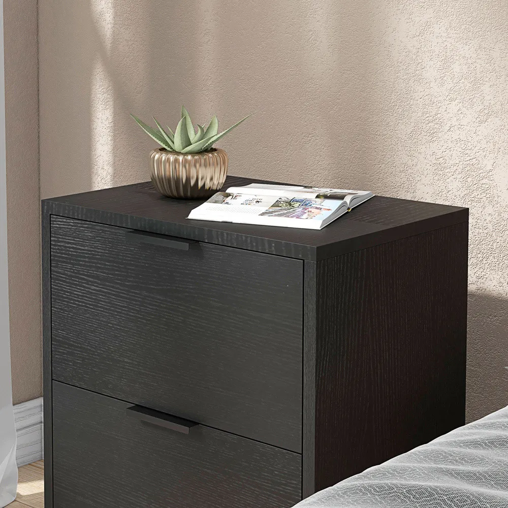 2 Drawer Bedside Table Set of 2 - Black