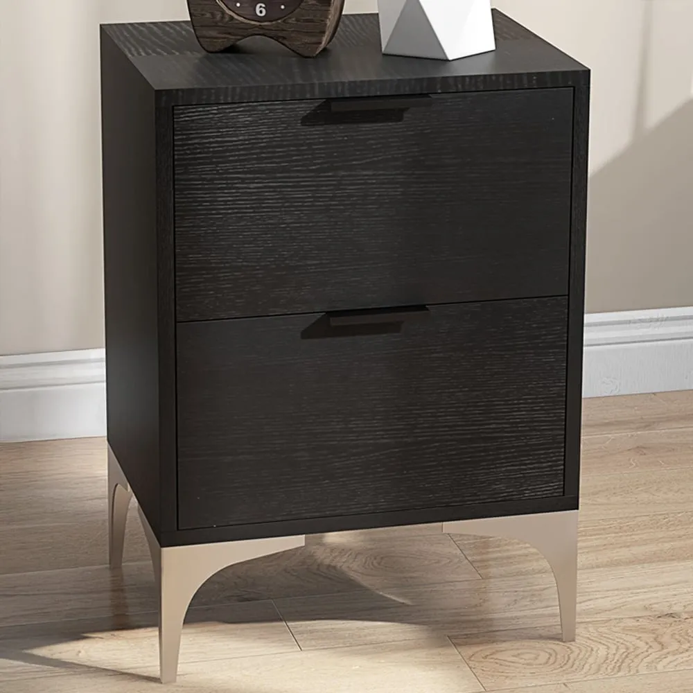2 Drawer Bedside Table Set of 2 - Black
