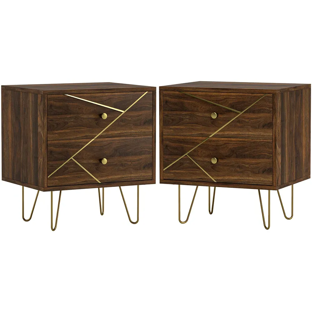2 Drawer Bedside Table Set of 2 - Brown