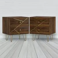 2 Drawer Bedside Table Set of 2 - Brown