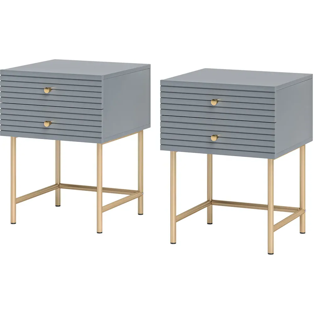 2 Drawer Bedside Table Set of 2 - Grey
