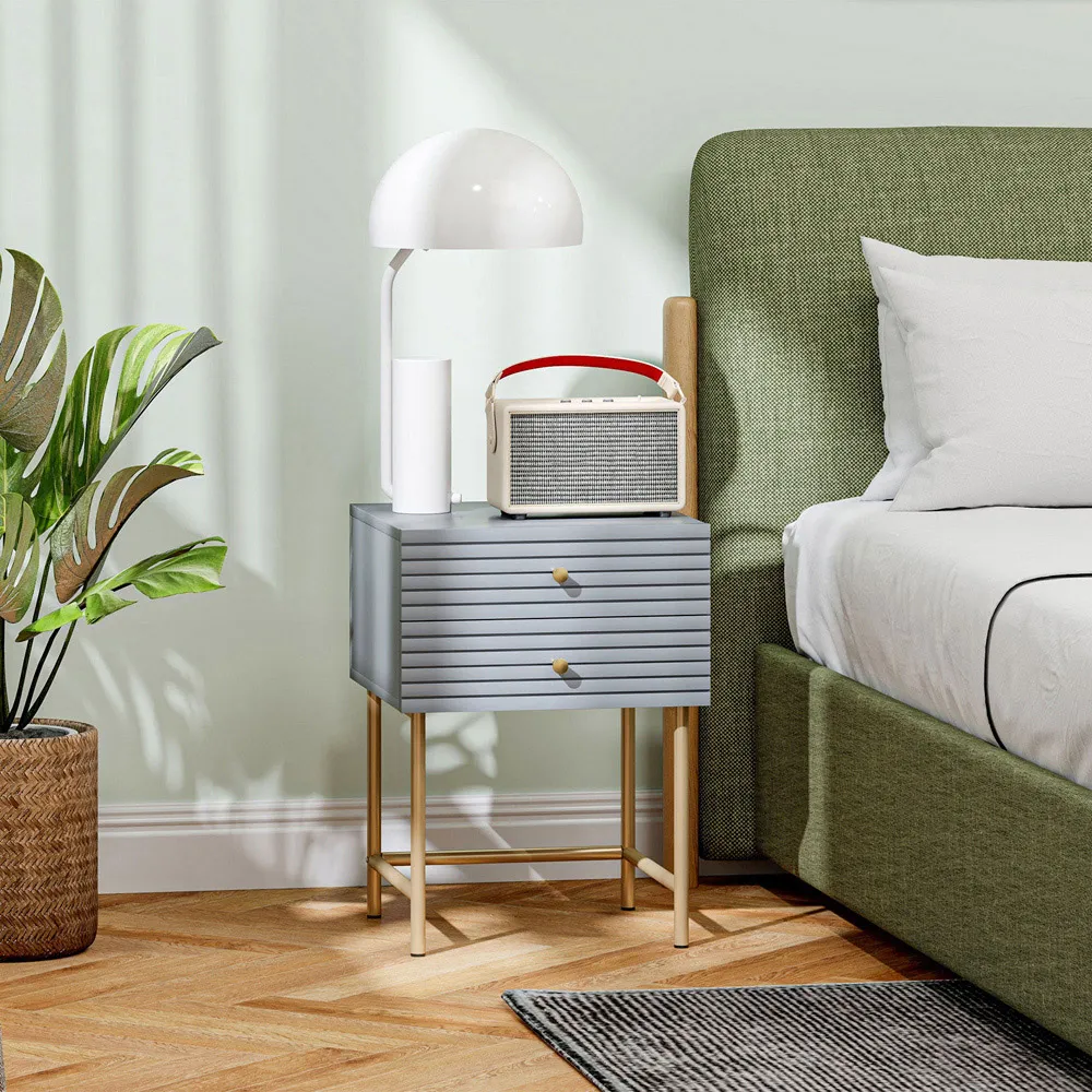 2 Drawer Bedside Table Set of 2 - Grey