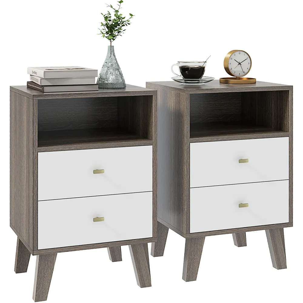 2 Drawer Bedside Table Set of 2 - Grey