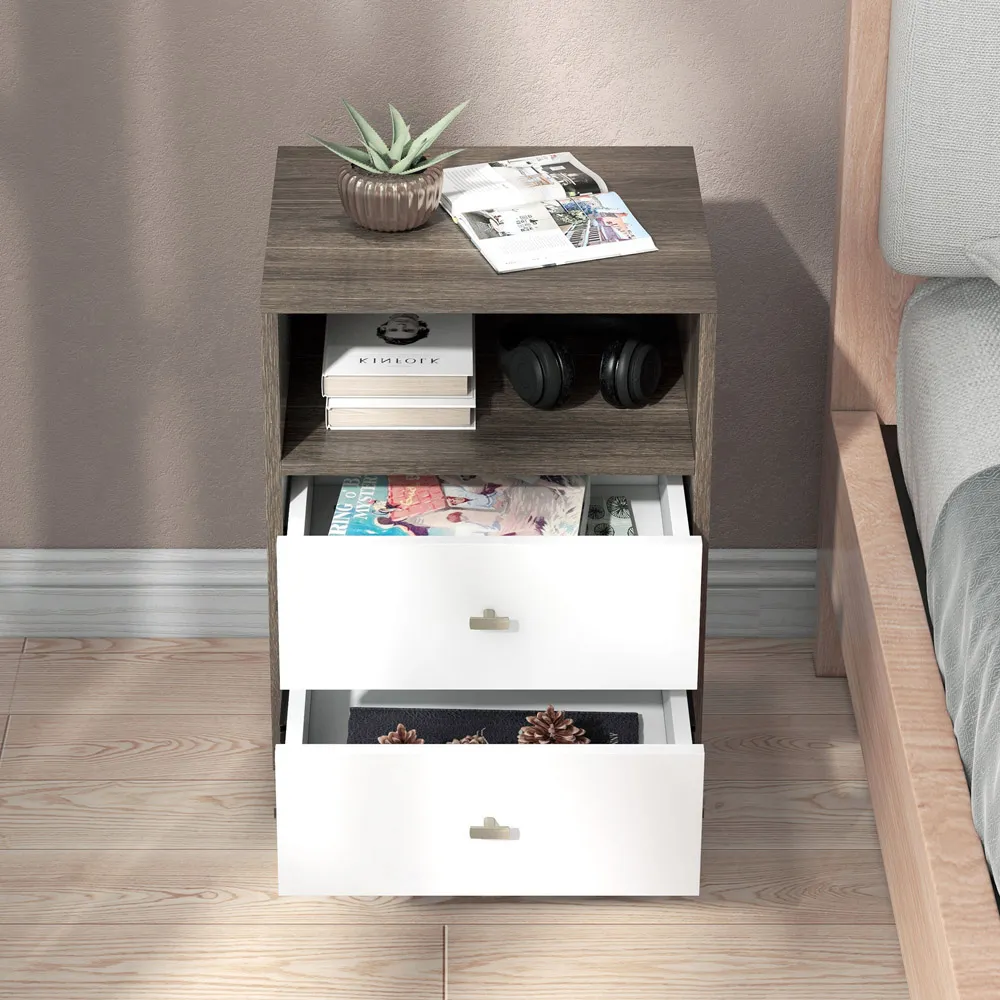 2 Drawer Bedside Table Set of 2 - Grey