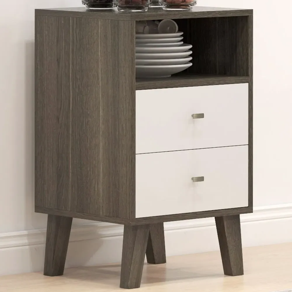 2 Drawer Bedside Table Set of 2 - Grey
