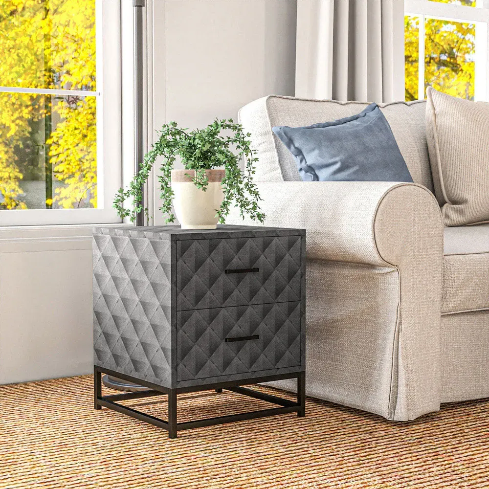 2 Drawer Bedside Table Set of 3 - Grey