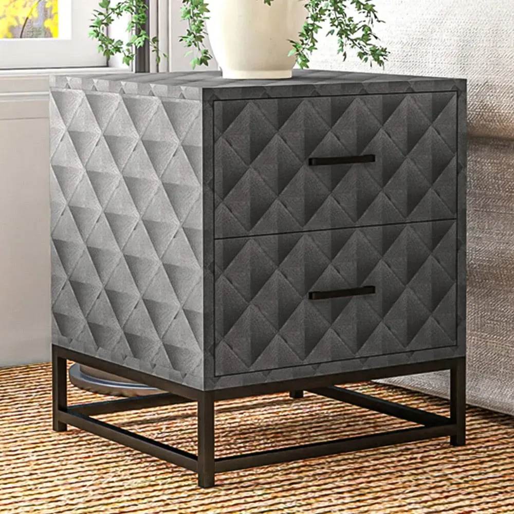 2 Drawer Bedside Table Set of 3 - Grey image