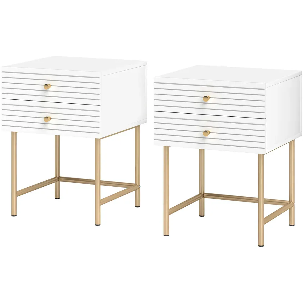 2 Drawer Bedside Table Set of 3 - White