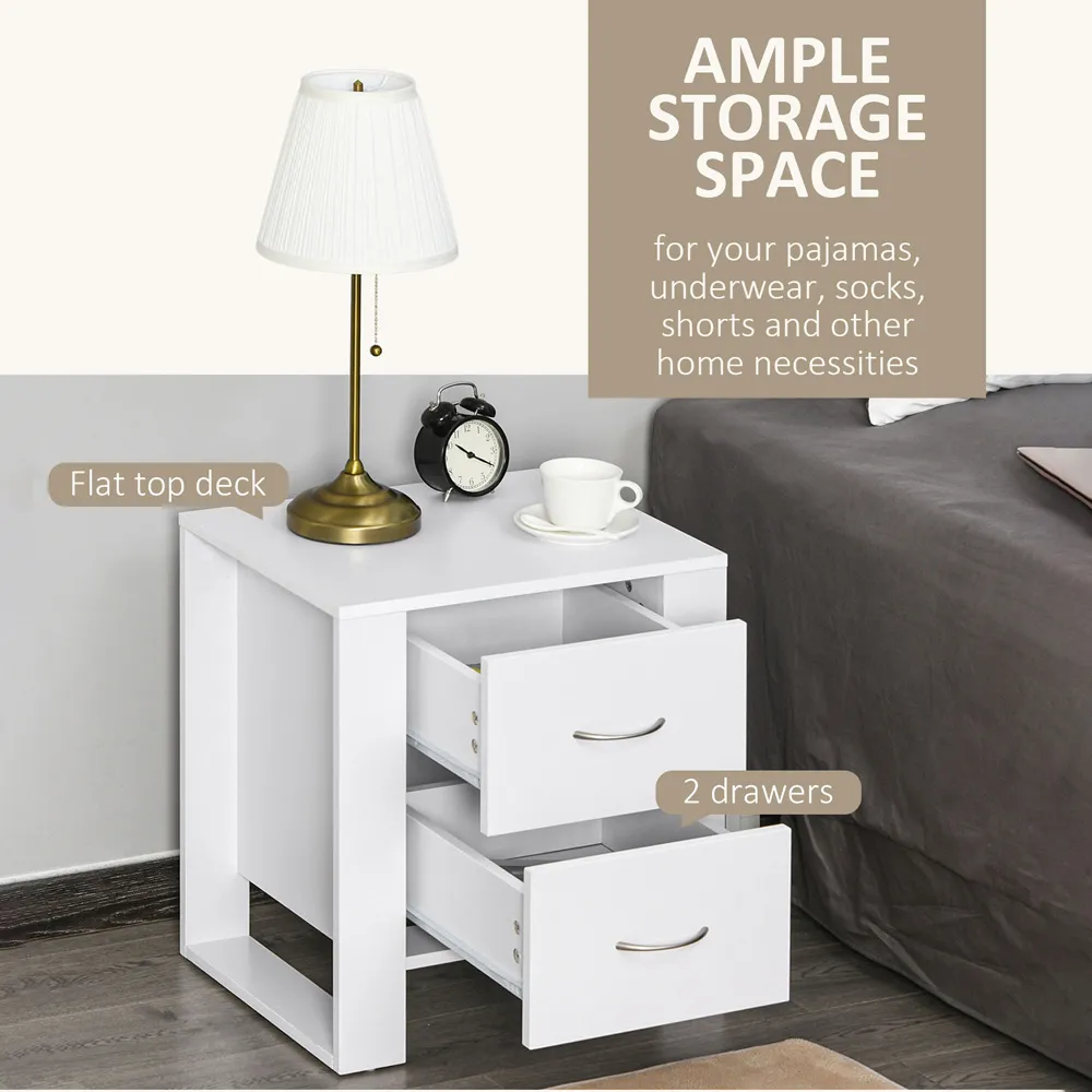 2 Drawer Bedside Table - White