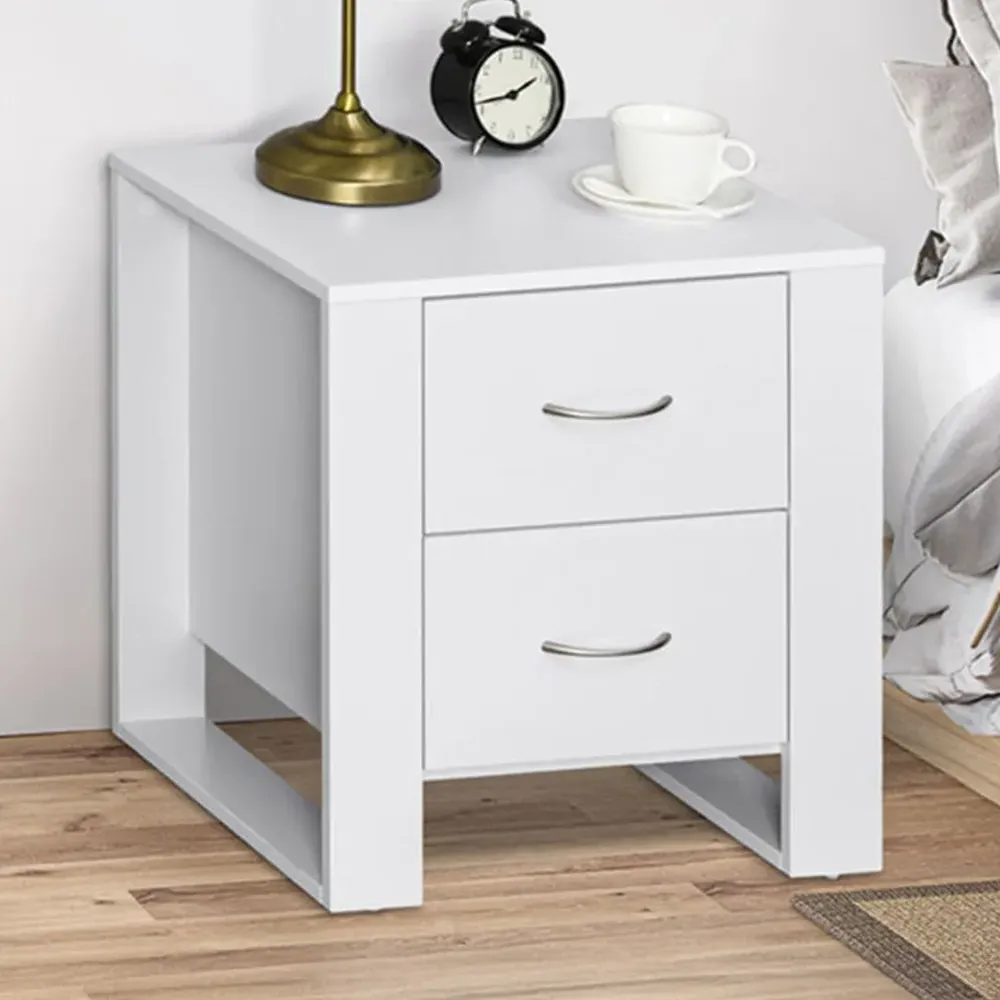 2 Drawer Bedside Table - White