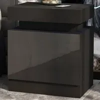 2 Drawer Bedside Table with LED Light - Black, High Gloss