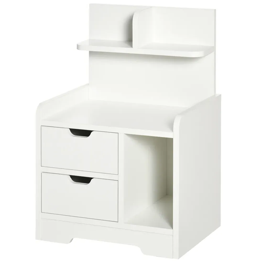 2 Drawer Bedside Table with Shelf - White