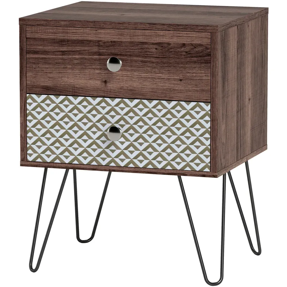 2 Drawer Boho Design Bedside Table - Brown