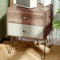 2 Drawer Boho Design Bedside Table - Brown