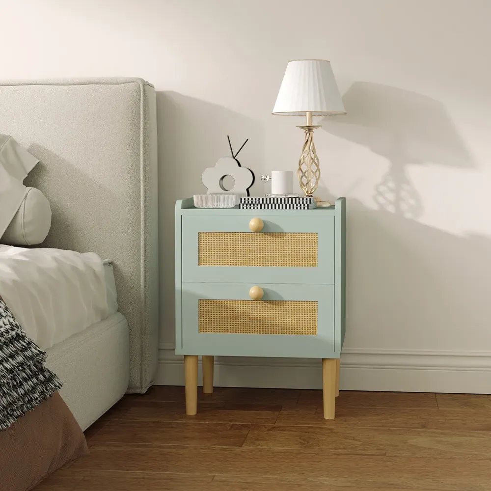 2 Drawer Chest of Drawers - Olive Green, Rattan