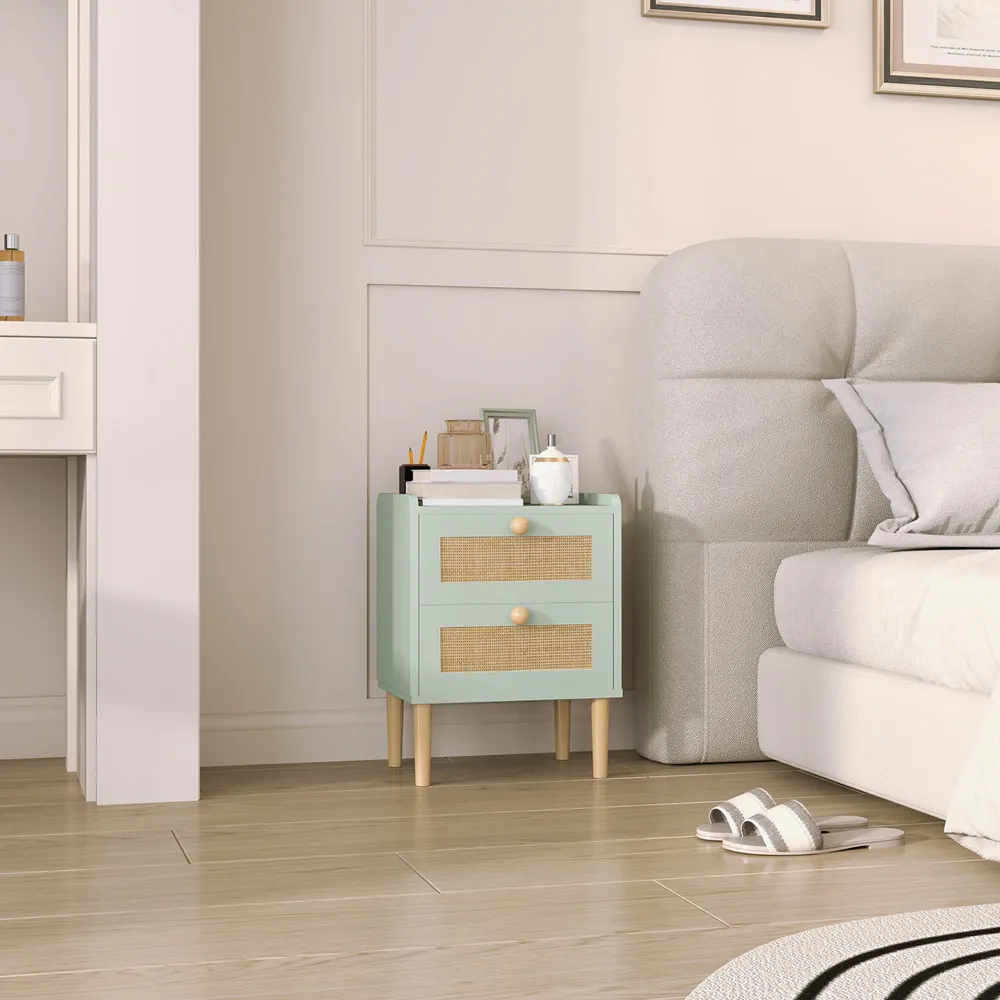 2 Drawer Chest of Drawers - Olive Green, Rattan