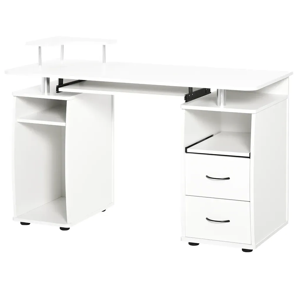 2 Drawer Computer Desk with Printer Shelf - White