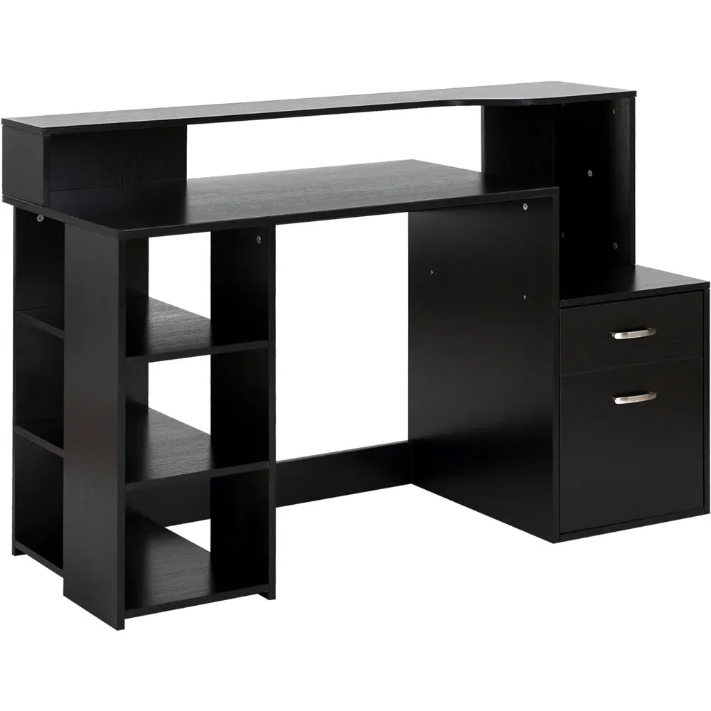 2 Drawer Computer Desk with Storage - Black